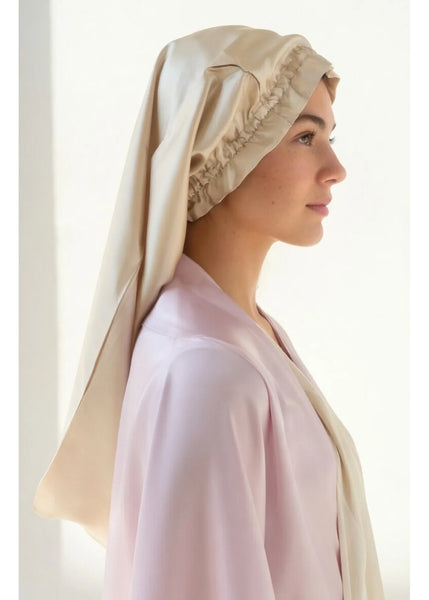 Īpaši gara zīda nakts cepure gariem matiem / Extra long silk sleep bonnet for long hair. . Pagarināta
 Dizaina Zīda Miega Cepurīte