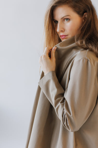 Beige Cotton Twill Trench Coat