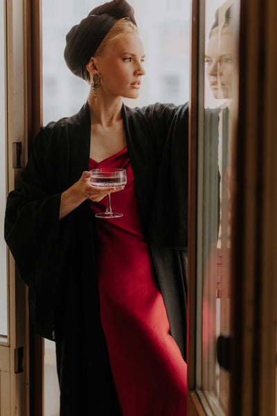 Long pink linen kimono robe
