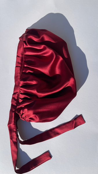 Red Mulberry silk bonnet with adjustable ribbons