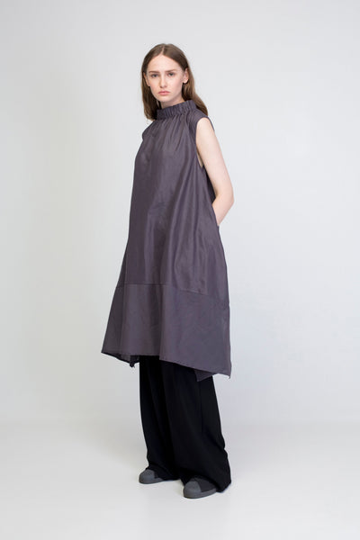 Gray Cotton  Trapeze Shirt Dress