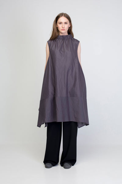 Gray Cotton  Trapeze Shirt Dress