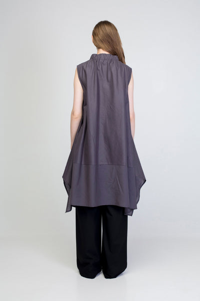 Gray Cotton  Trapeze Shirt Dress