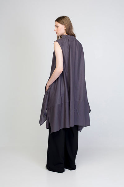Gray Cotton  Trapeze Shirt Dress